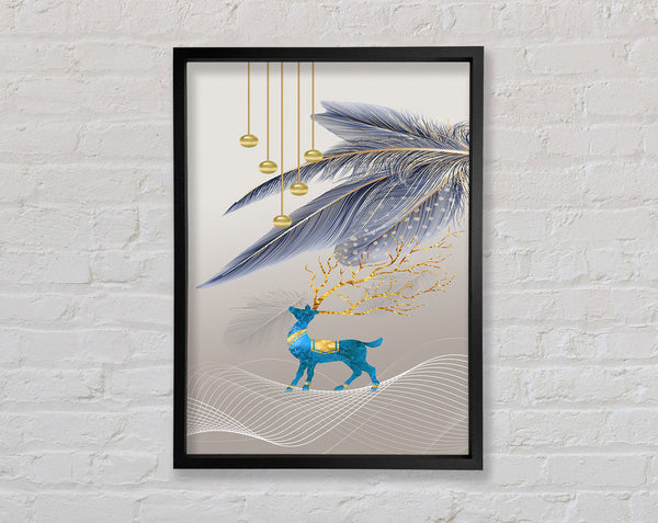 Blue Deer With Feathers Framed Print