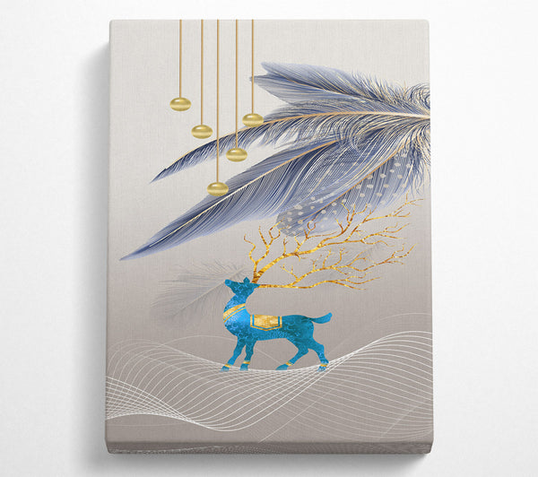  A Canvas Print of Blue Deer With Feathers Canvas Art
