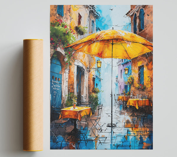 Yellow Umbrella Cafe Alleyway Poster