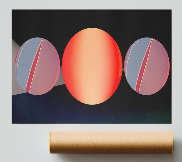 Orange Spheres Aligned Poster