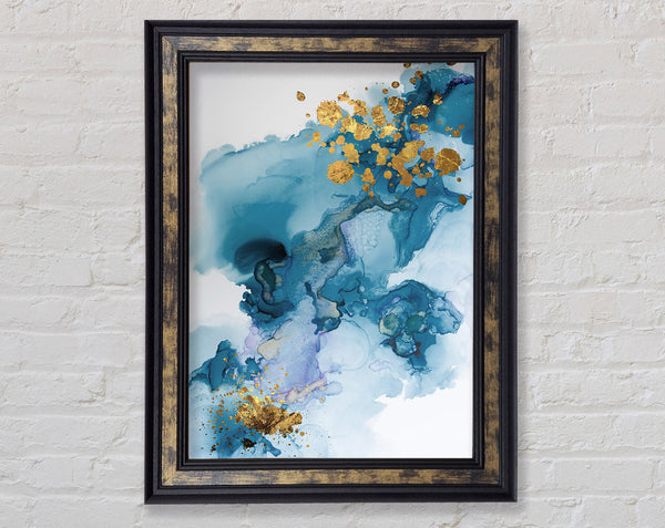 Blue Flow And Glitter Gold Framed Print
