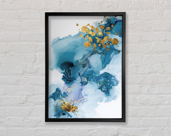 Blue Flow And Glitter Gold Framed Print