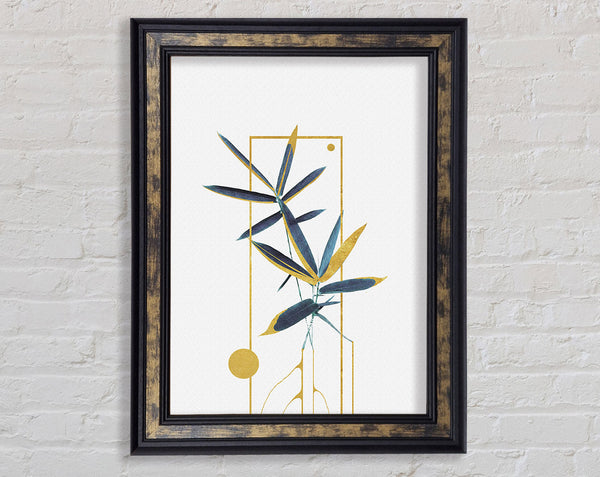Blue Flower With Gold Framed Print