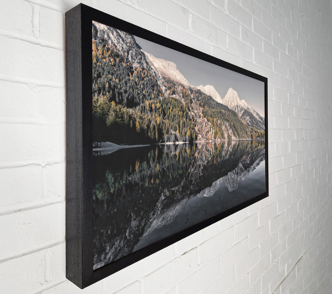  A Canvas Print of Reflected Gray Mountains Canvas Print