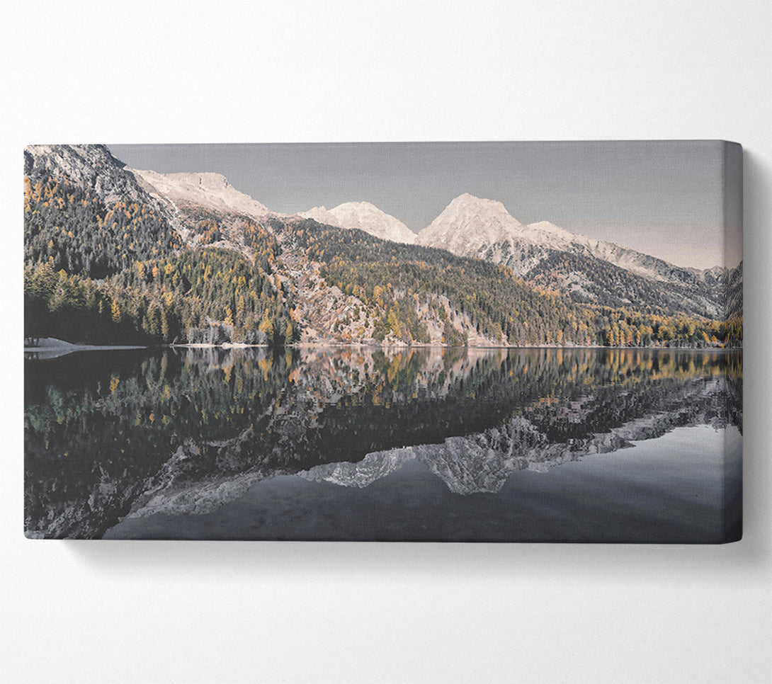  A Canvas Print of Reflected Gray Mountains Canvas Print