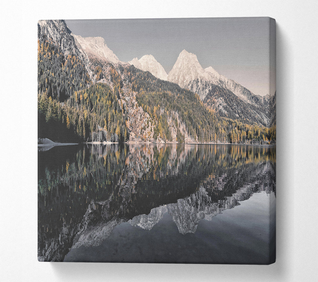  A Canvas Print of Reflected Gray Mountains Canvas Print
