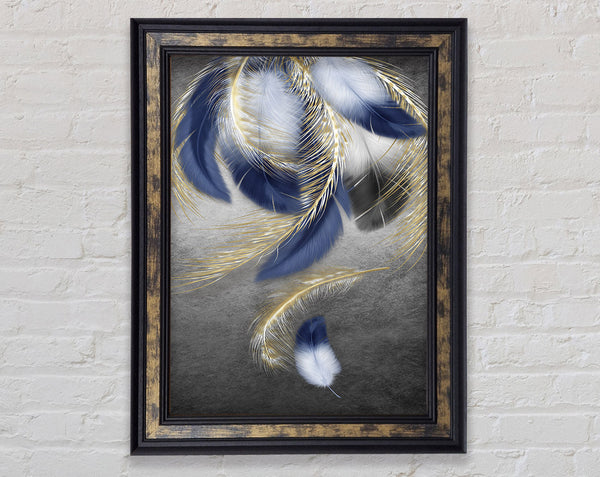 Blue Gold Feathers Framed Print