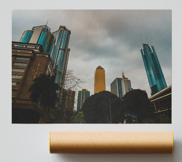 Golden Sky Cityscape Giclee Print