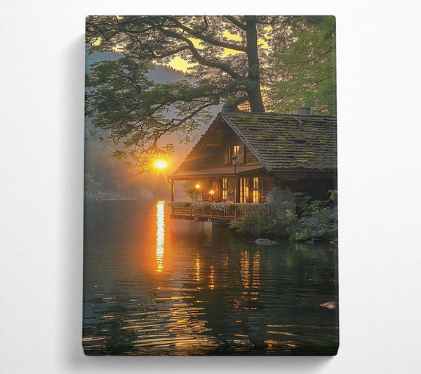  A Canvas Print of Golden Sunset Cabin Canvas Art