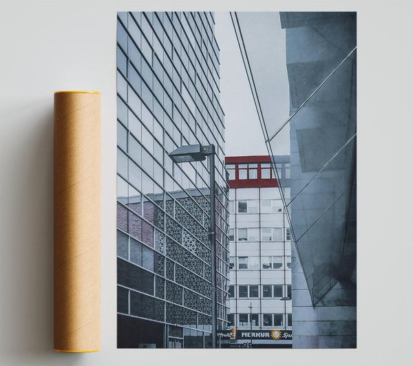 Red Lines In Grey City Print