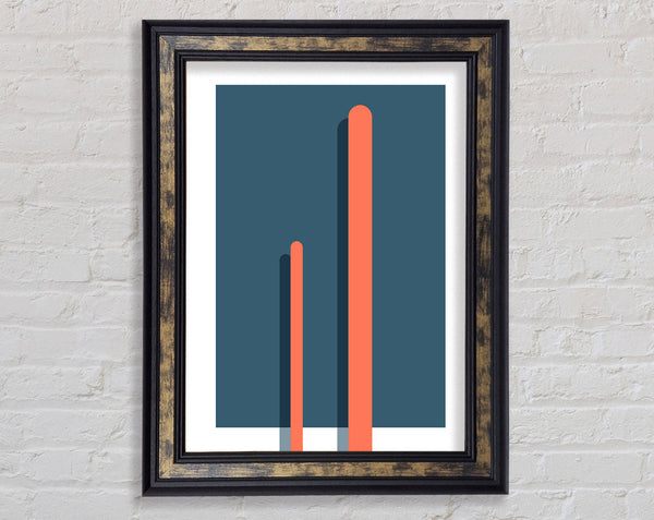 Blue Rectangle With Orange Lines Framed Print