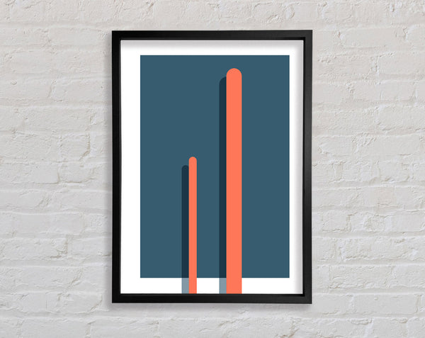 Blue Rectangle With Orange Lines Framed Print
