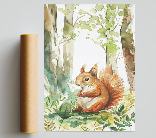 Orange Squirrel In Woods Print