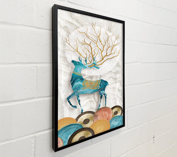 Blue Reindeer On Coloured Circles