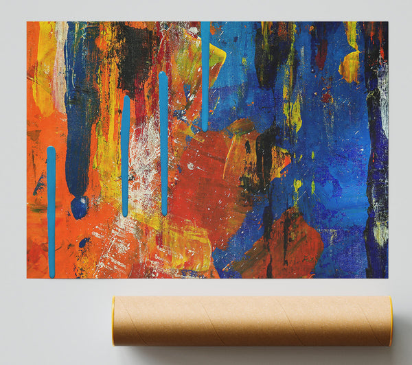 Blue Drips On Orange Giclee Print