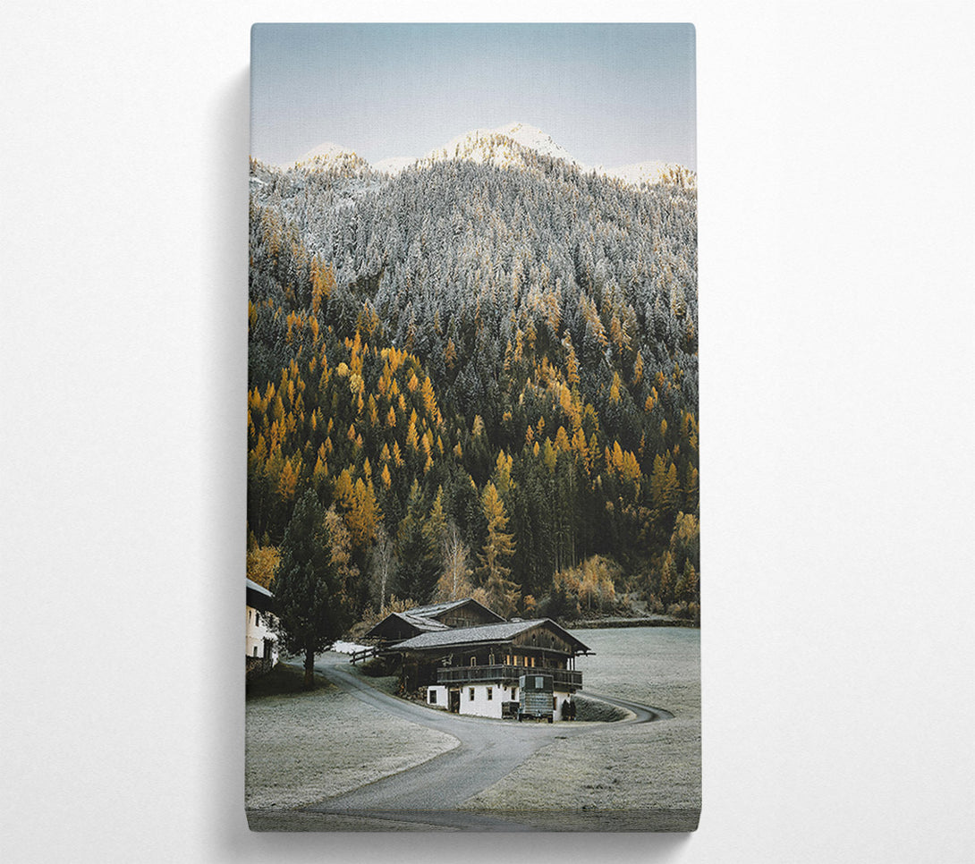  A Canvas Print of Golden Cabin In The Snow Canvas Art