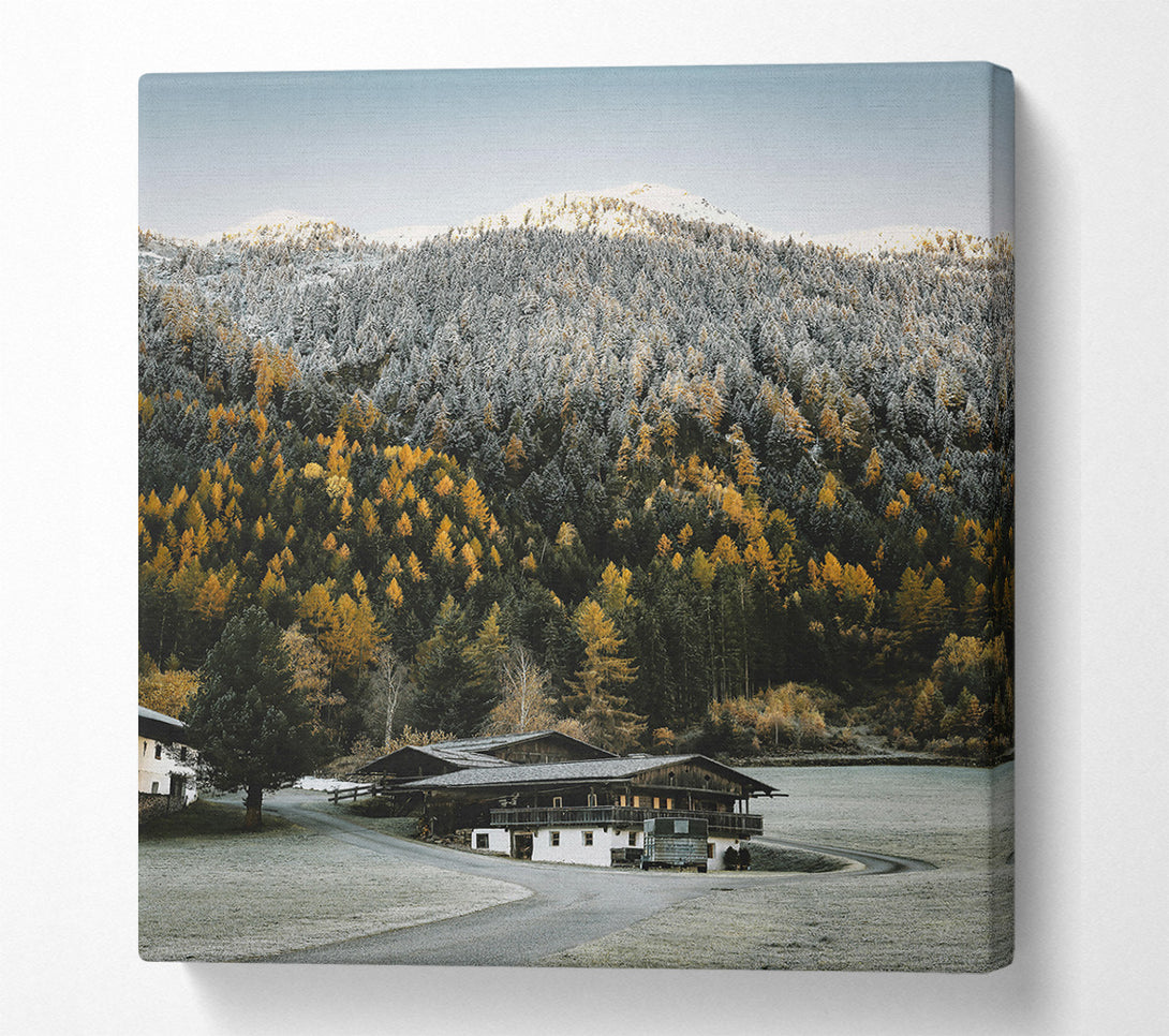  A Canvas Print of Golden Cabin In The Snow Canvas Art