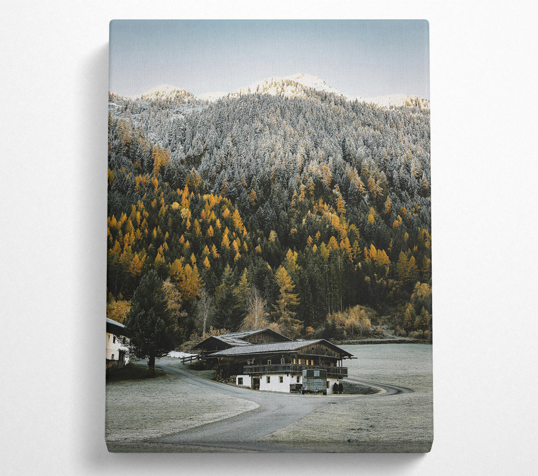  A Canvas Print of Golden Cabin In The Snow Canvas Art