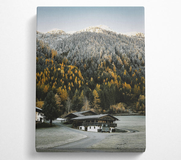  A Canvas Print of Golden Cabin In The Snow Canvas Art