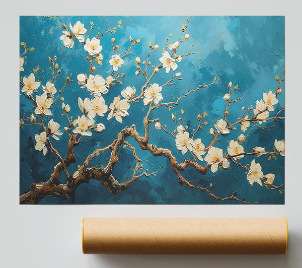 Teal Bloom Branches Poster