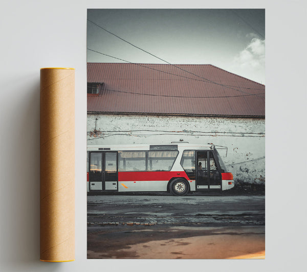 Red Bus By The Wall Giclee Print
