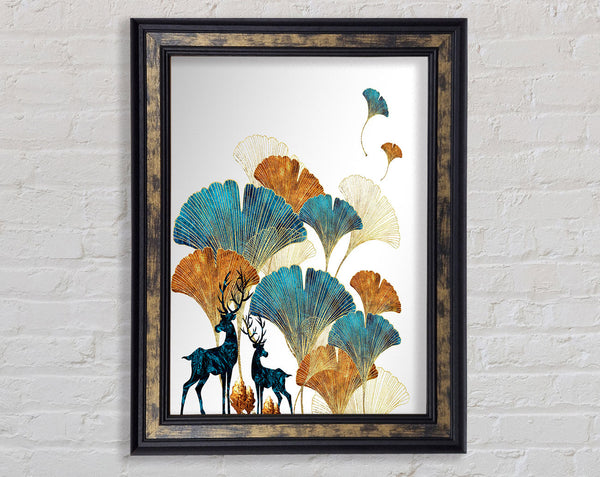 Blue Stags Abstract Flowers Framed Print
