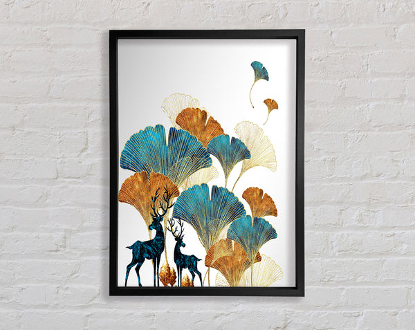 Blue Stags Abstract Flowers Framed Print