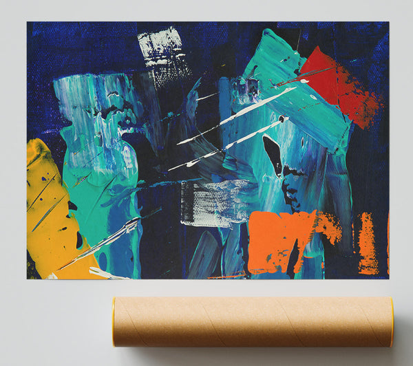 Azure And Orange Strokes Print