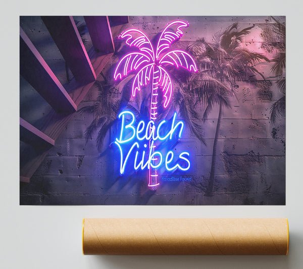 Pink Neon Palm Vibes Poster