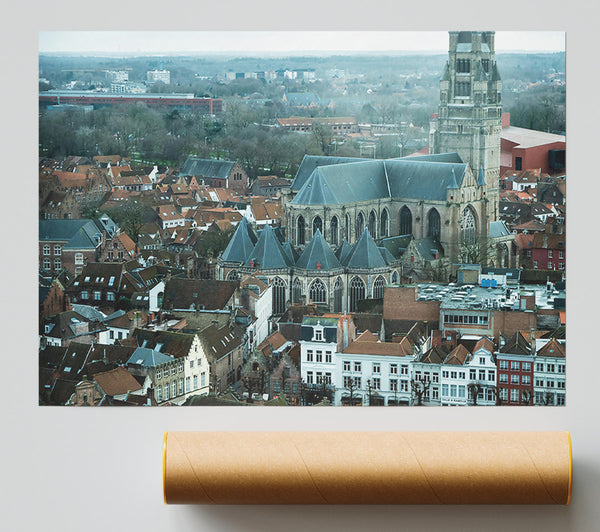 Grey Rooftops Cityscape Giclee Print