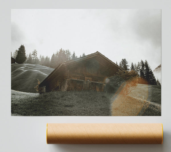 Golden Cabin In Fog Print