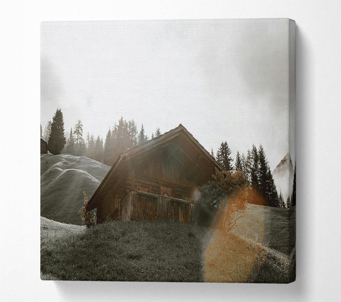  A Canvas Print of Golden Cabin In Fog Canvas Art