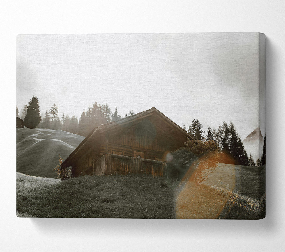  A Canvas Print of Golden Cabin In Fog Canvas Art