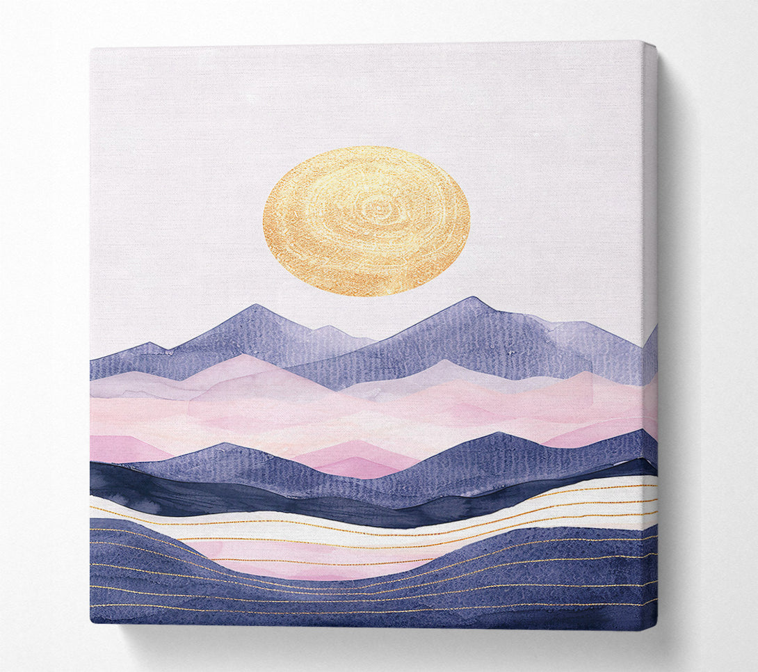  A Canvas Print of Golden Sun Over Blue Peaks Canvas Art