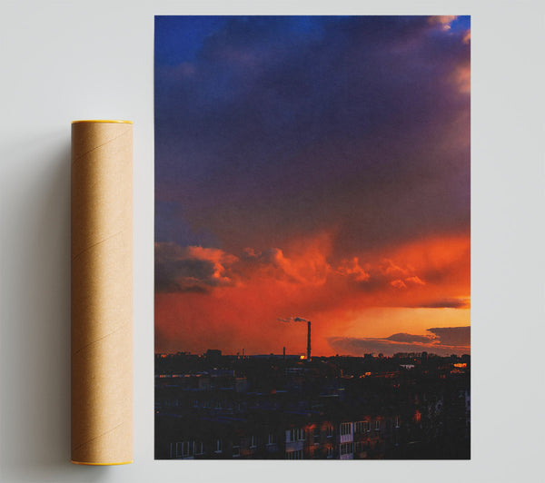 Orange Sky, Cityscape Silhouette Poster