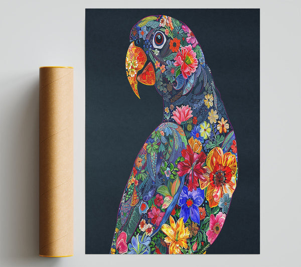 Blue Floral Parrot Giclee Print