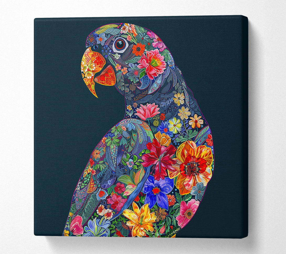  A Canvas Print of Blue Floral Parrot Canvas Wall Art