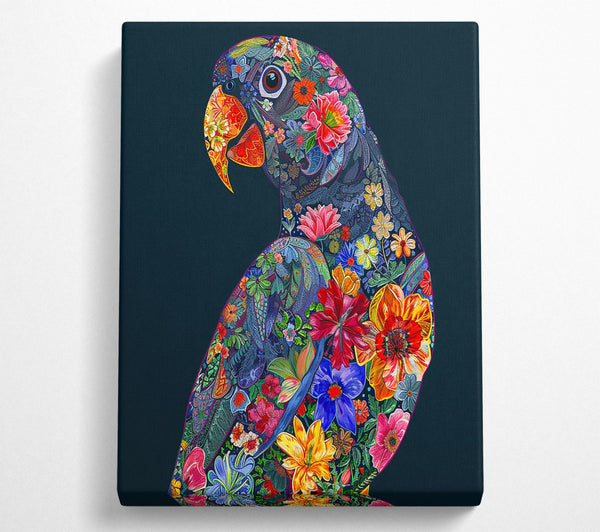  A Canvas Print of Blue Floral Parrot Canvas Wall Art