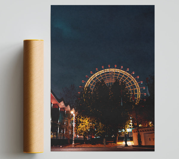 Golden Ferris Wheel Night Giclee Print