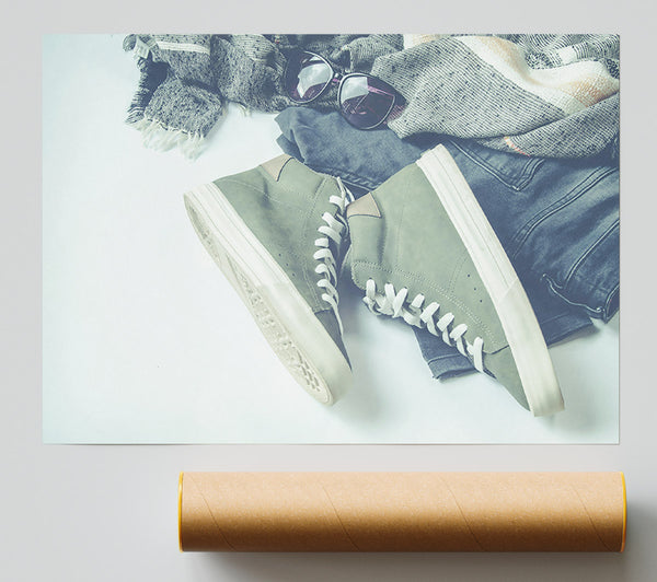 Olive Green Sneakers Poster
