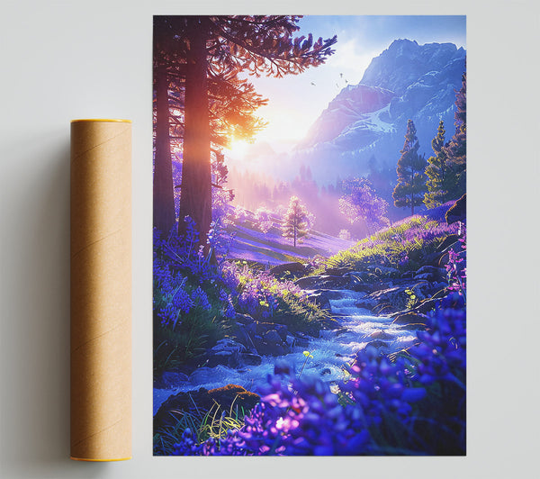 Purple Mountain Stream Poster