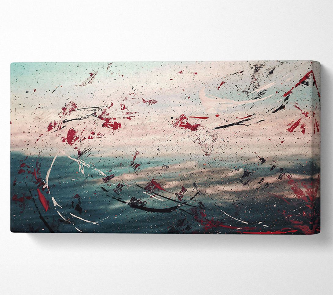  A Canvas Print of Crimson Splashes On Teal Canvas Wall Art