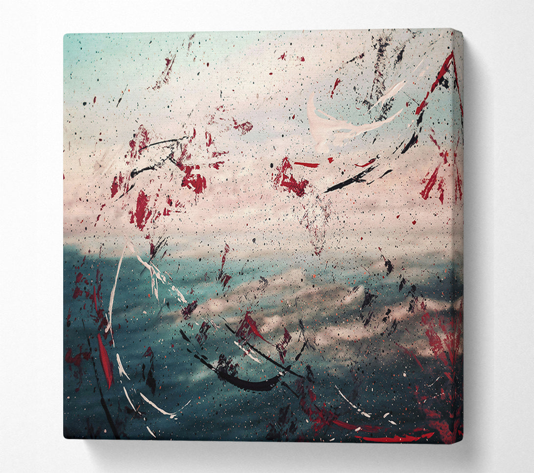  A Canvas Print of Crimson Splashes On Teal Canvas Wall Art