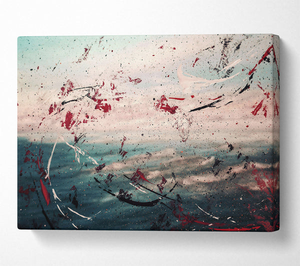  A Canvas Print of Crimson Splashes On Teal Canvas Wall Art