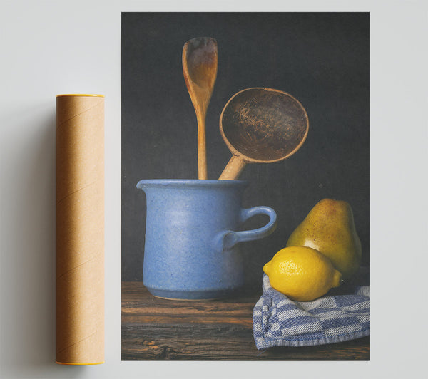 Blue Jug And Yellow Fruit Print