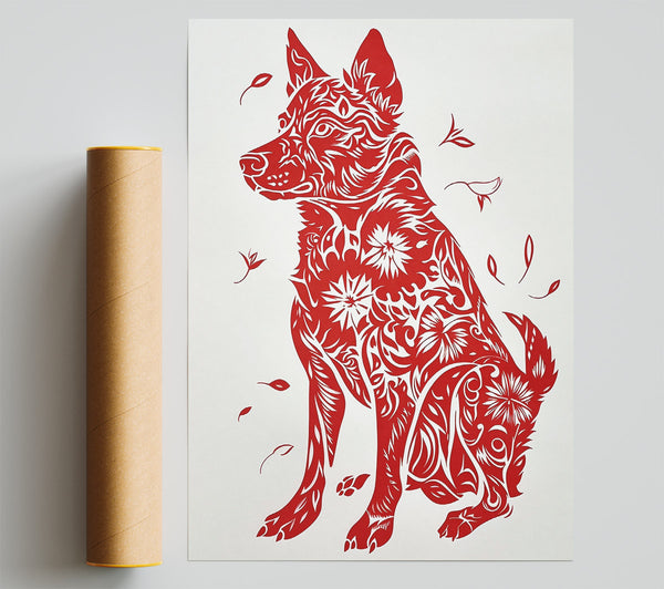 Crimson Canine Bloom Giclee Print