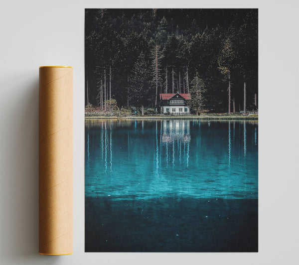 Teal Forest Reflection Poster
