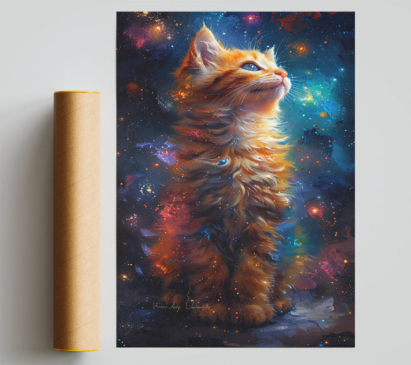 Orange Cosmic Kitty Poster