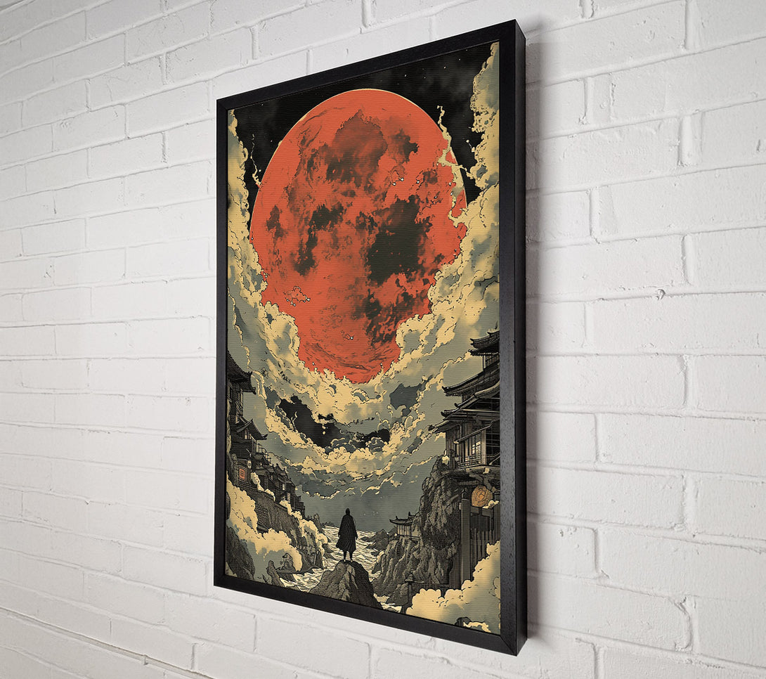  A Canvas Print of Crimson Moon Over City Canvas Art