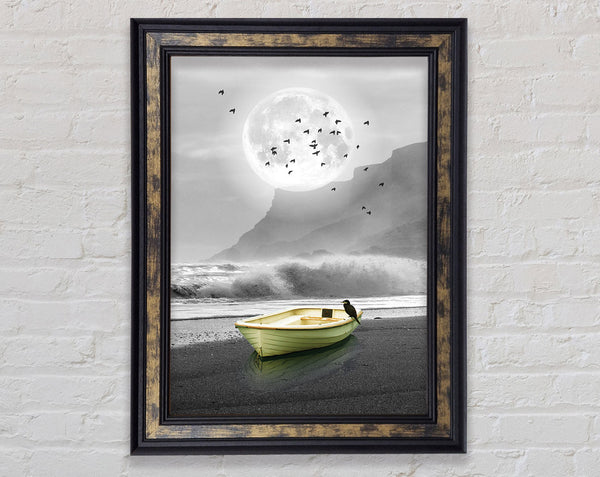 Boat Under The Moon Framed Print